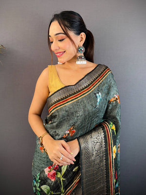 Gray Pure Viscose Checked Saree