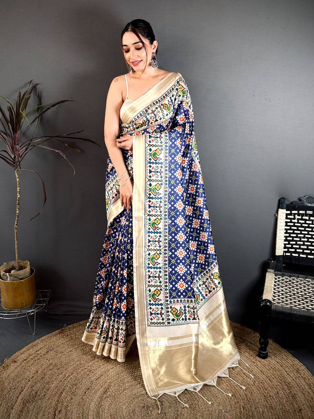 Navy Multicolour Patola Kanchi Saree
