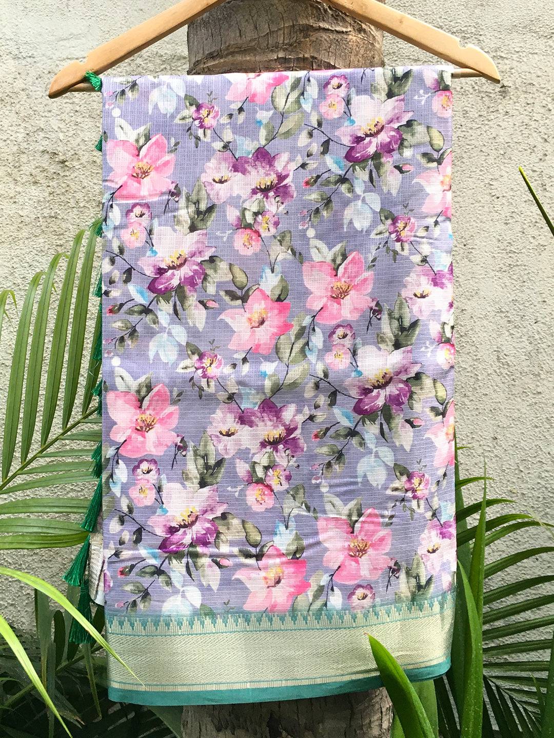 Blue Kota Flower Digital Print Saree