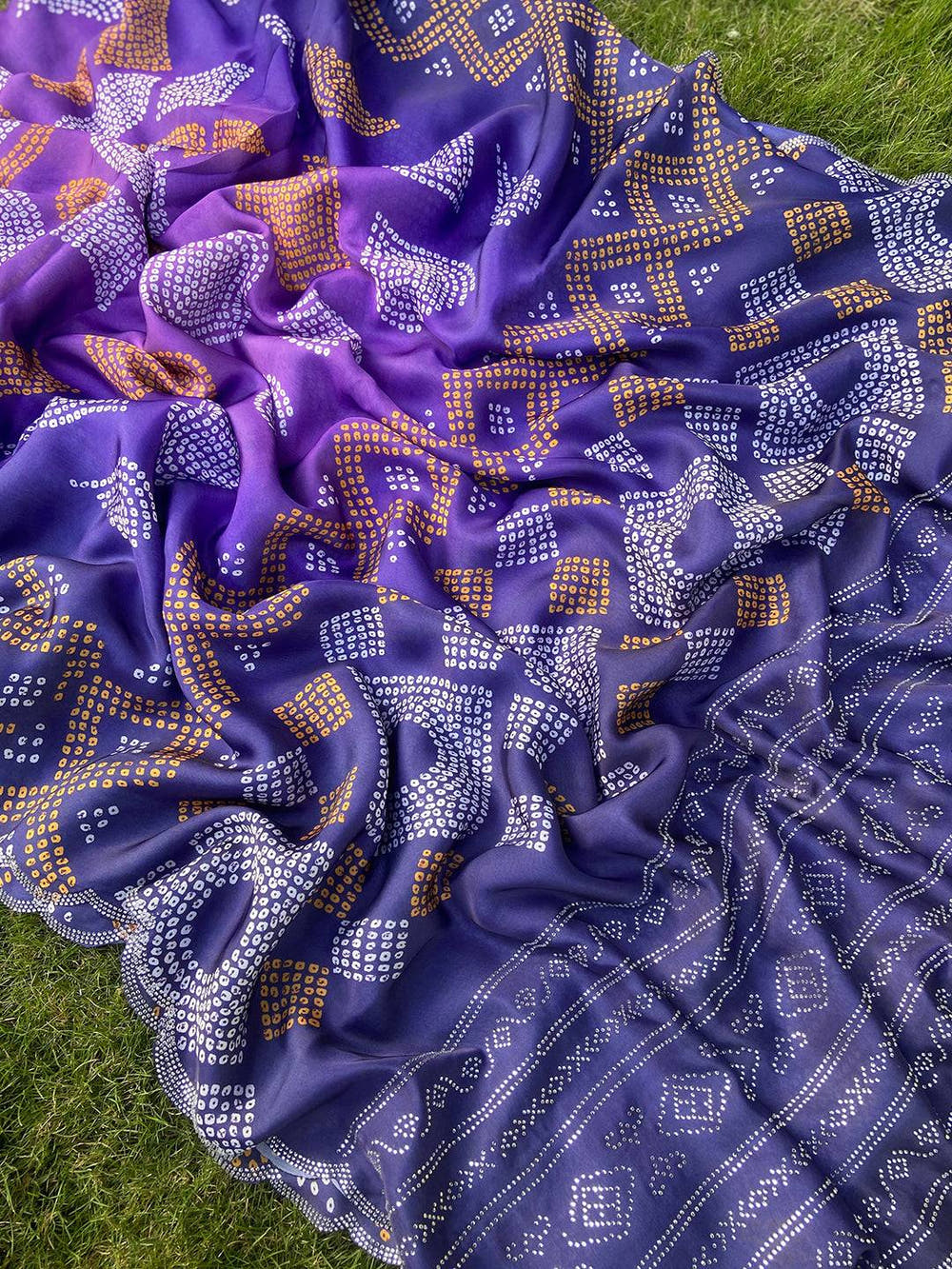 Indigo Ombre Bandhej Georgette Silk Saree