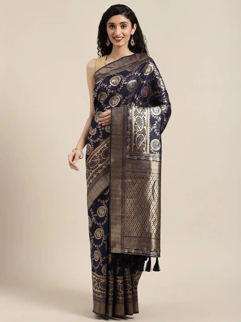 Banarasi Navy Colour Woven Design Silk Saree