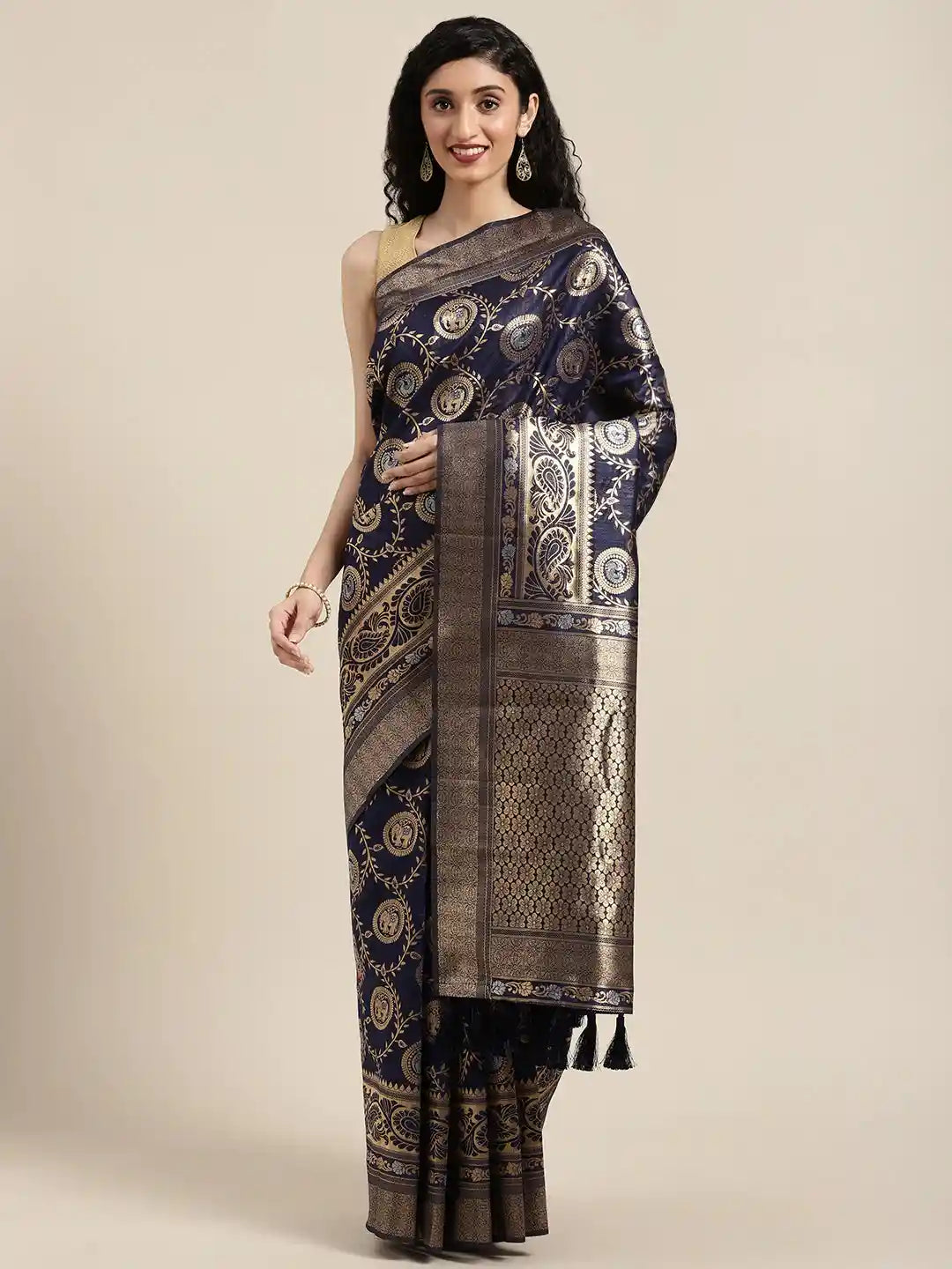 Banarasi Navy Colour Woven Design Silk Saree
