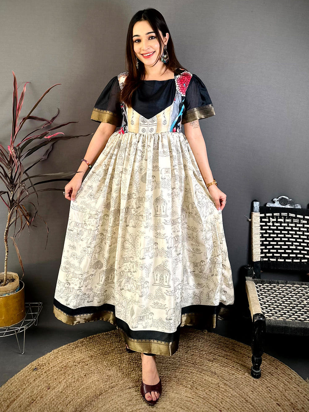 Elegant Square Neck Kota Doriya Dress