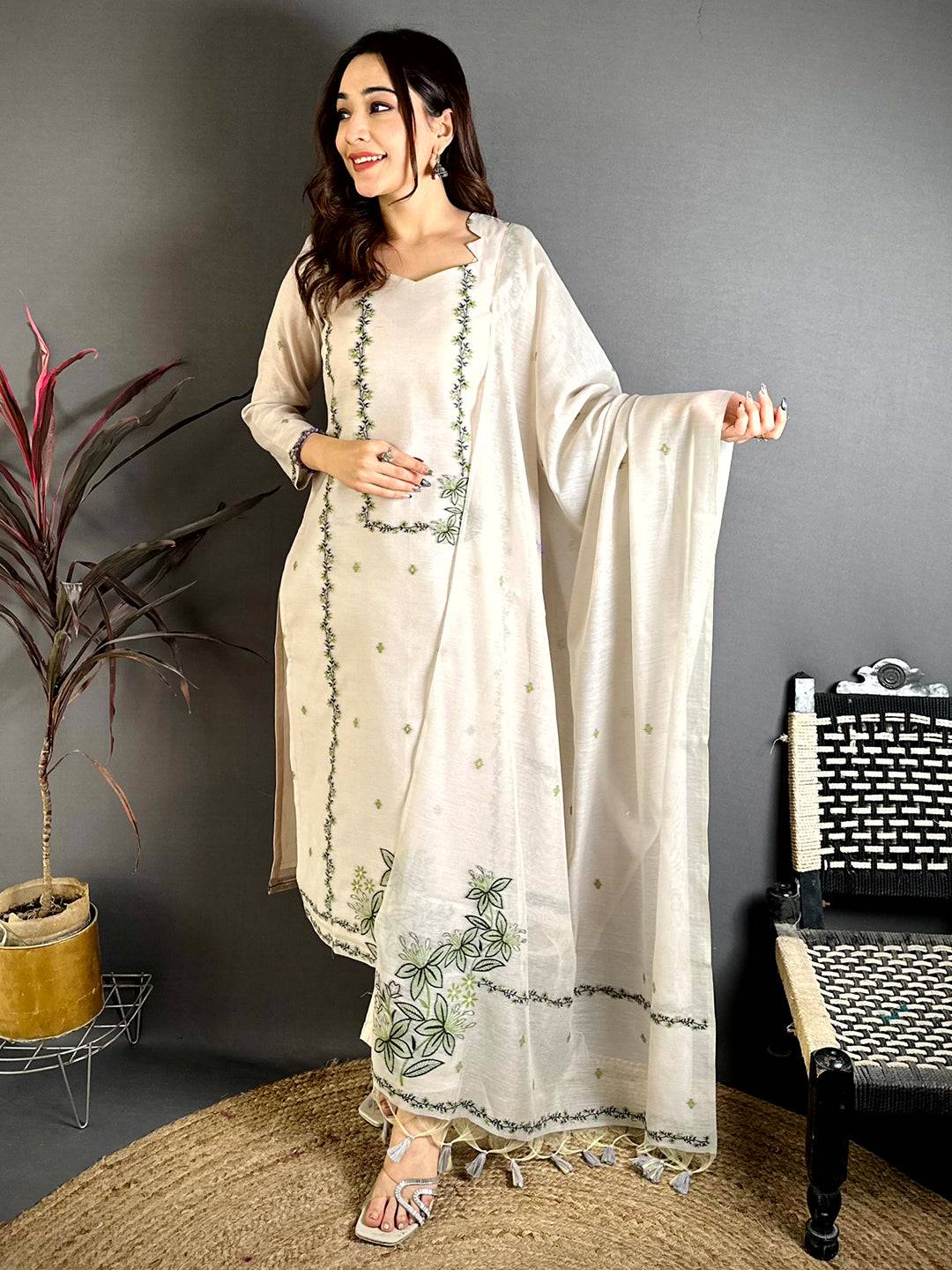 Ivory  Floral  Heritage  Dress