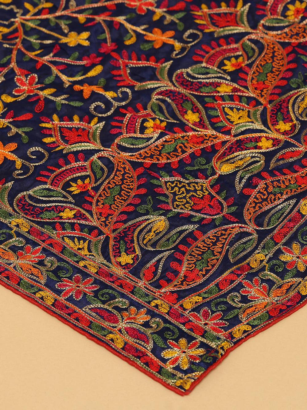 Navy Deep Multicolour Floral Pashmina Dupatta