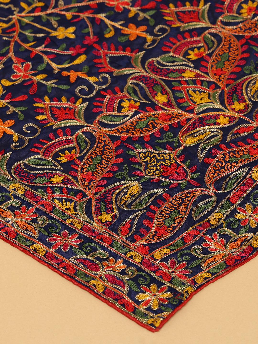 Navy Deep Multicolour Floral Pashmina Dupatta