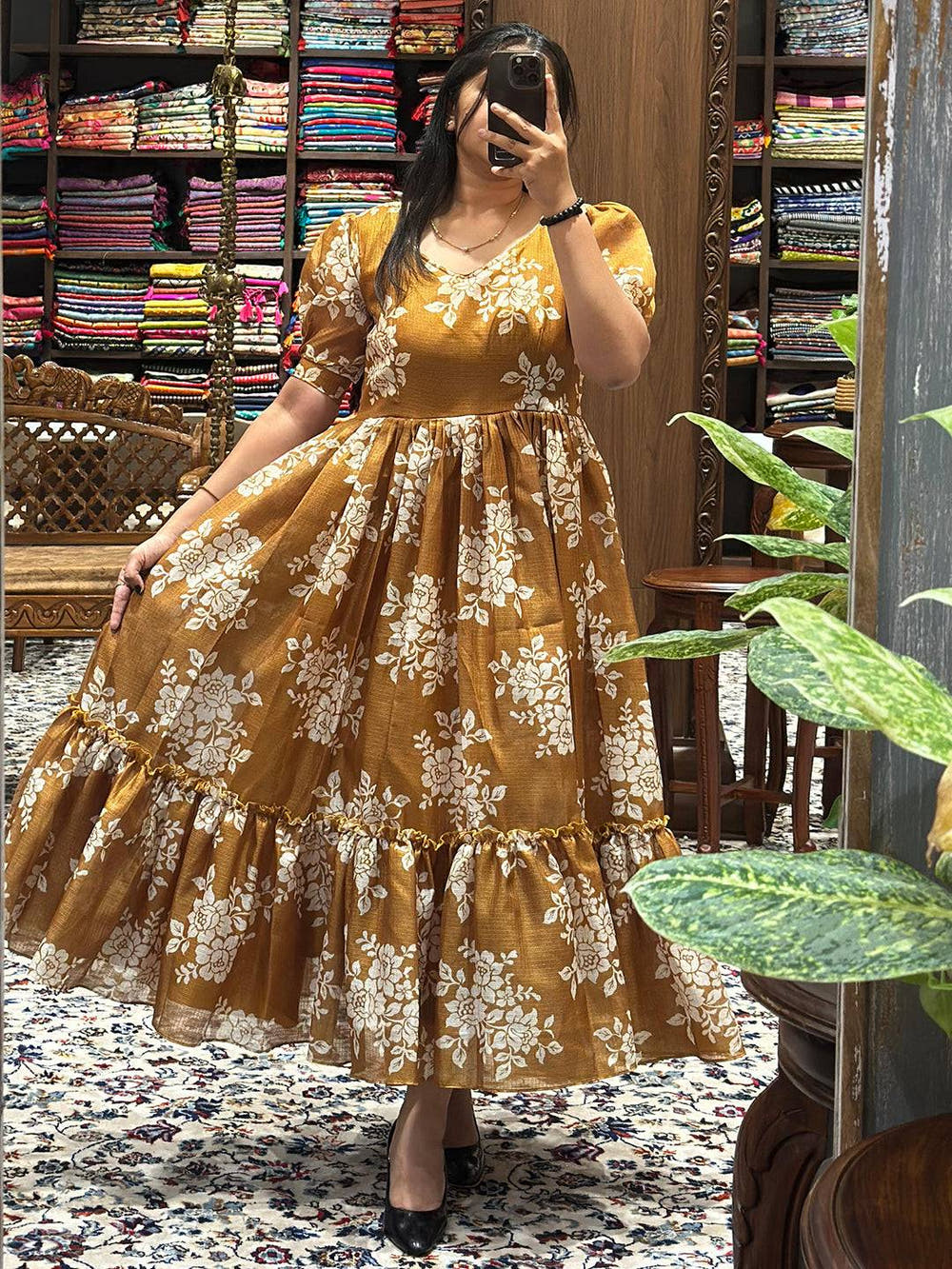 Honey Yellow Floral Midi Dress