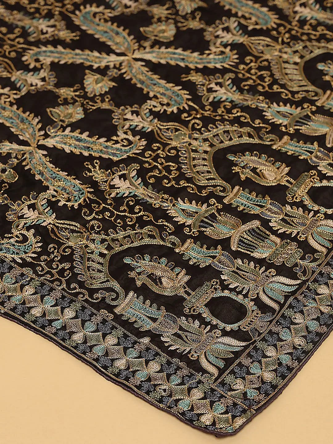 Black Silver Ornate Paisley Pashmina Dupatta