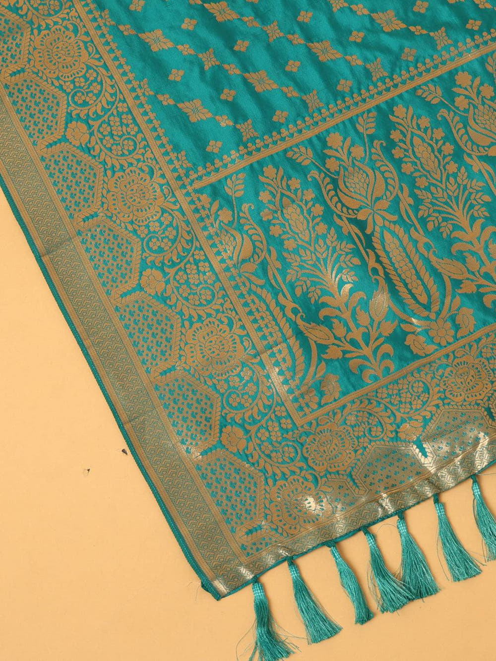 Latest Turquoise Colour Woven Design Silk Blend Dupatta