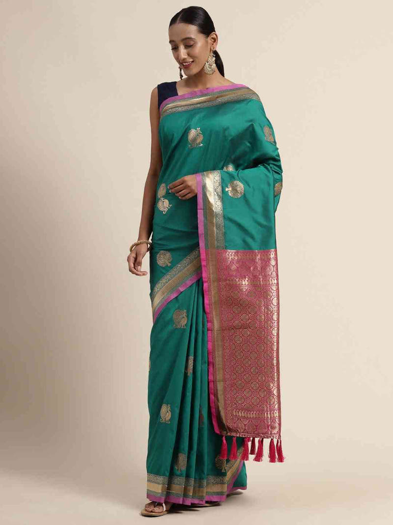 Banarasi  Rama Colour Silk Blend Woven Design Saree