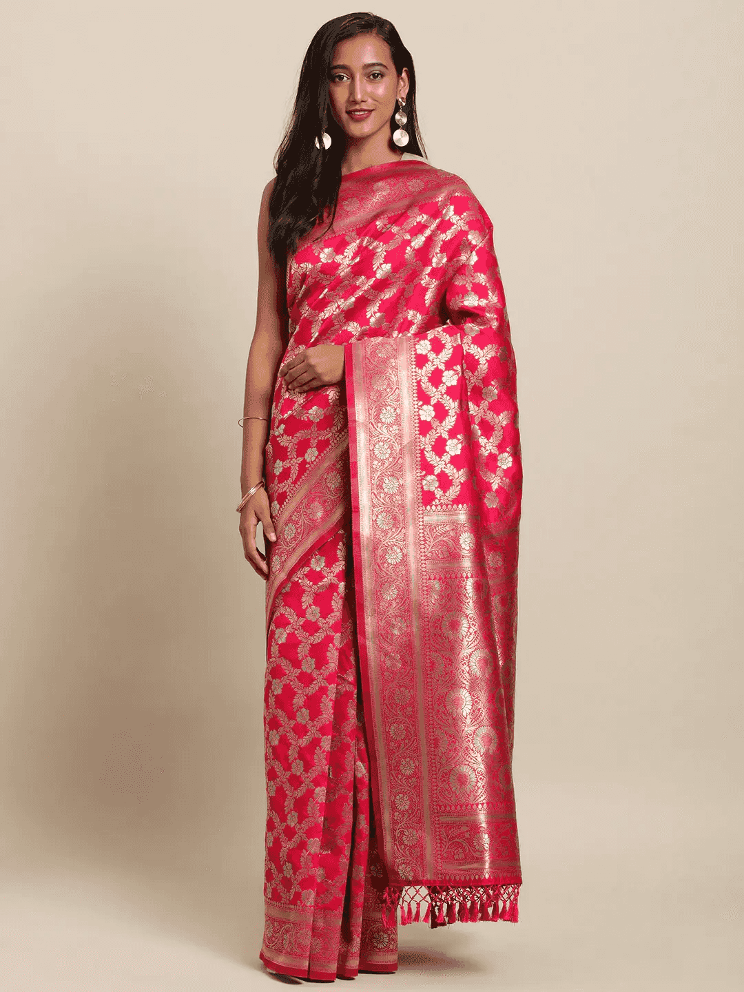 Pink Colour Pure Banarasi Silk Zari Woven Design Saree