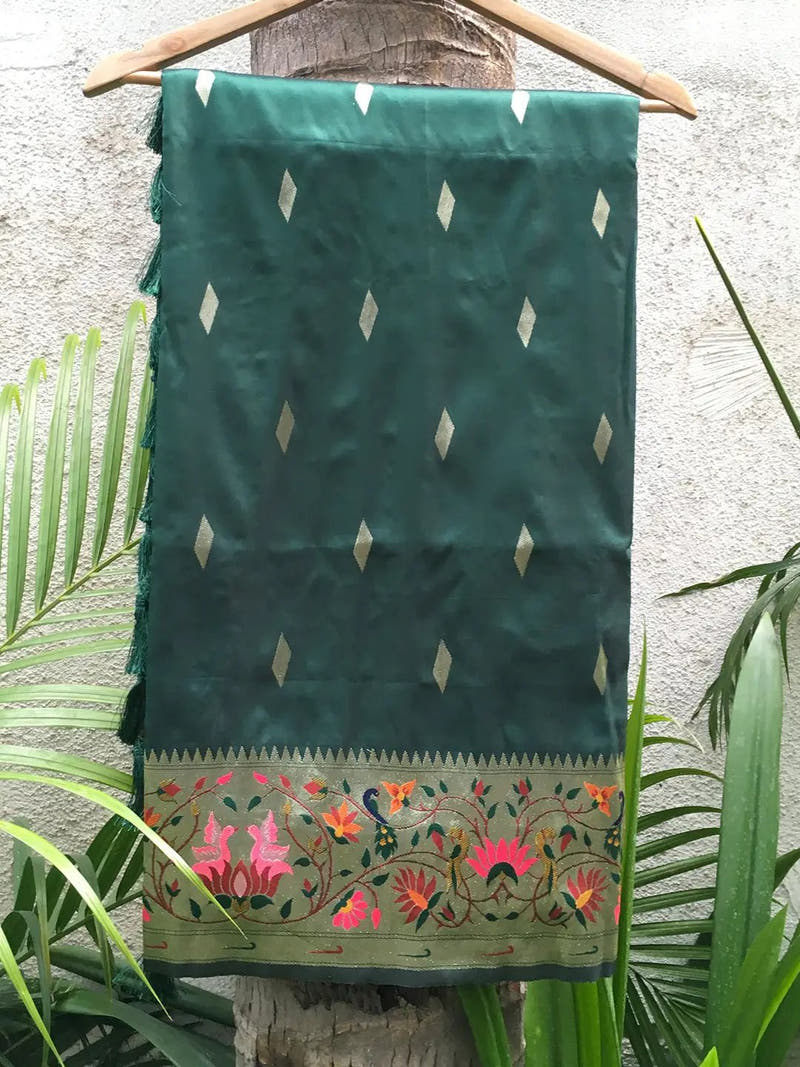 Green Yevla Paithani Meenakari Saree