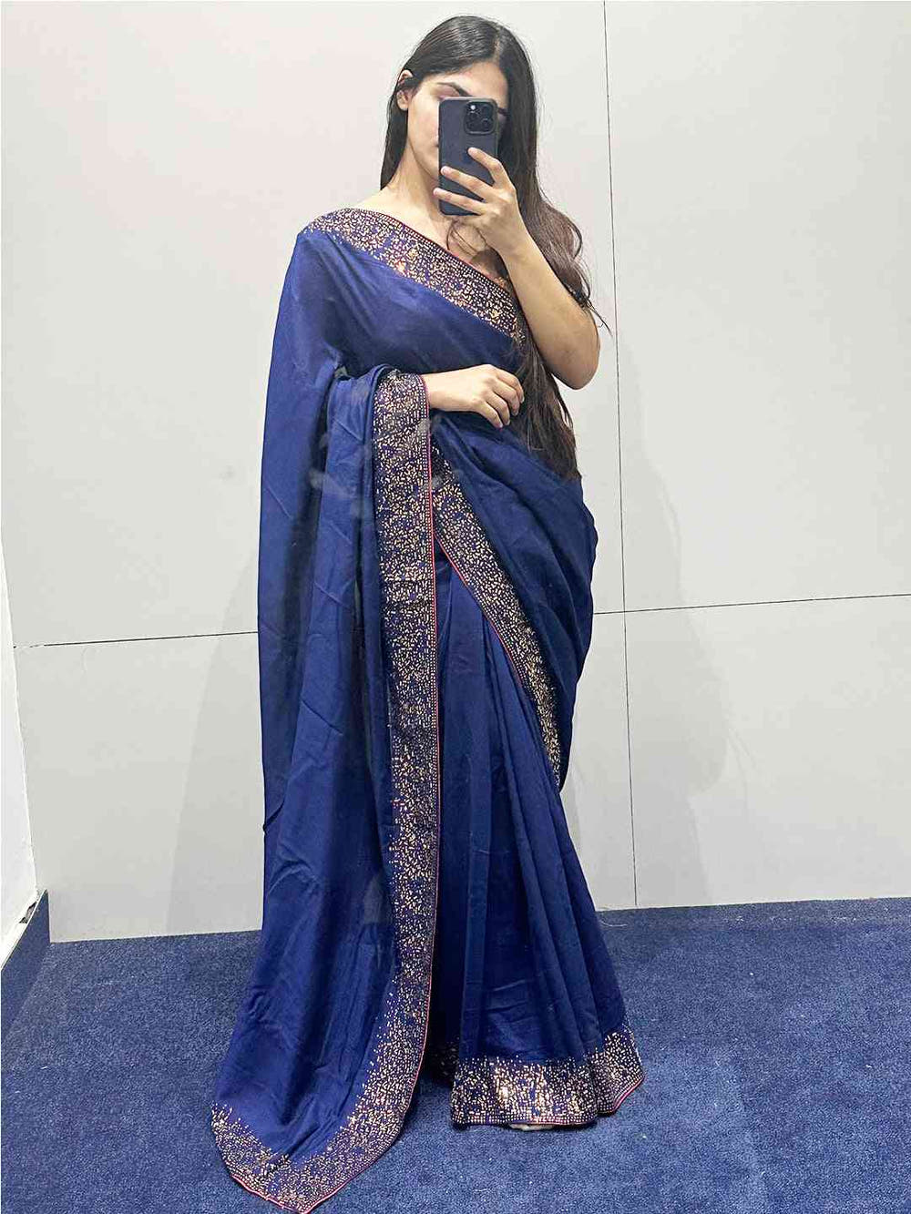 Navy Colour Vichitra Silk Saree