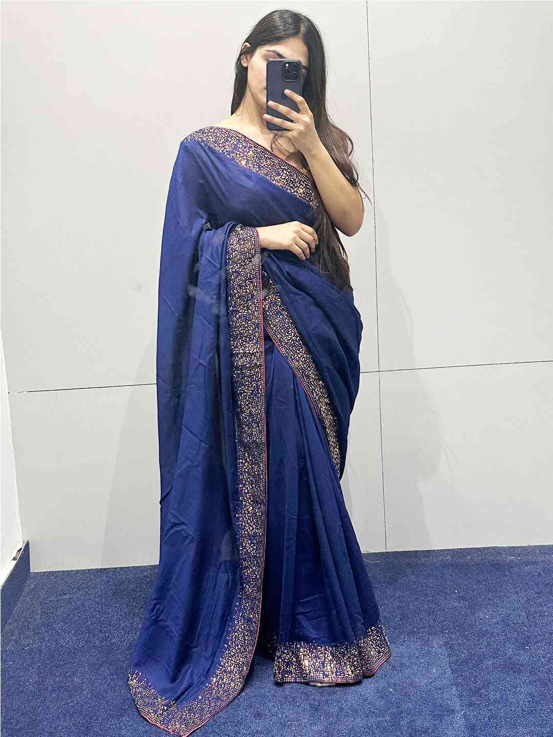 Navy Colour Vichitra Silk Saree
