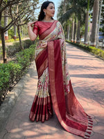 Pista Colour Double Border Chex Weaving Banarasi Soft Silk Saree