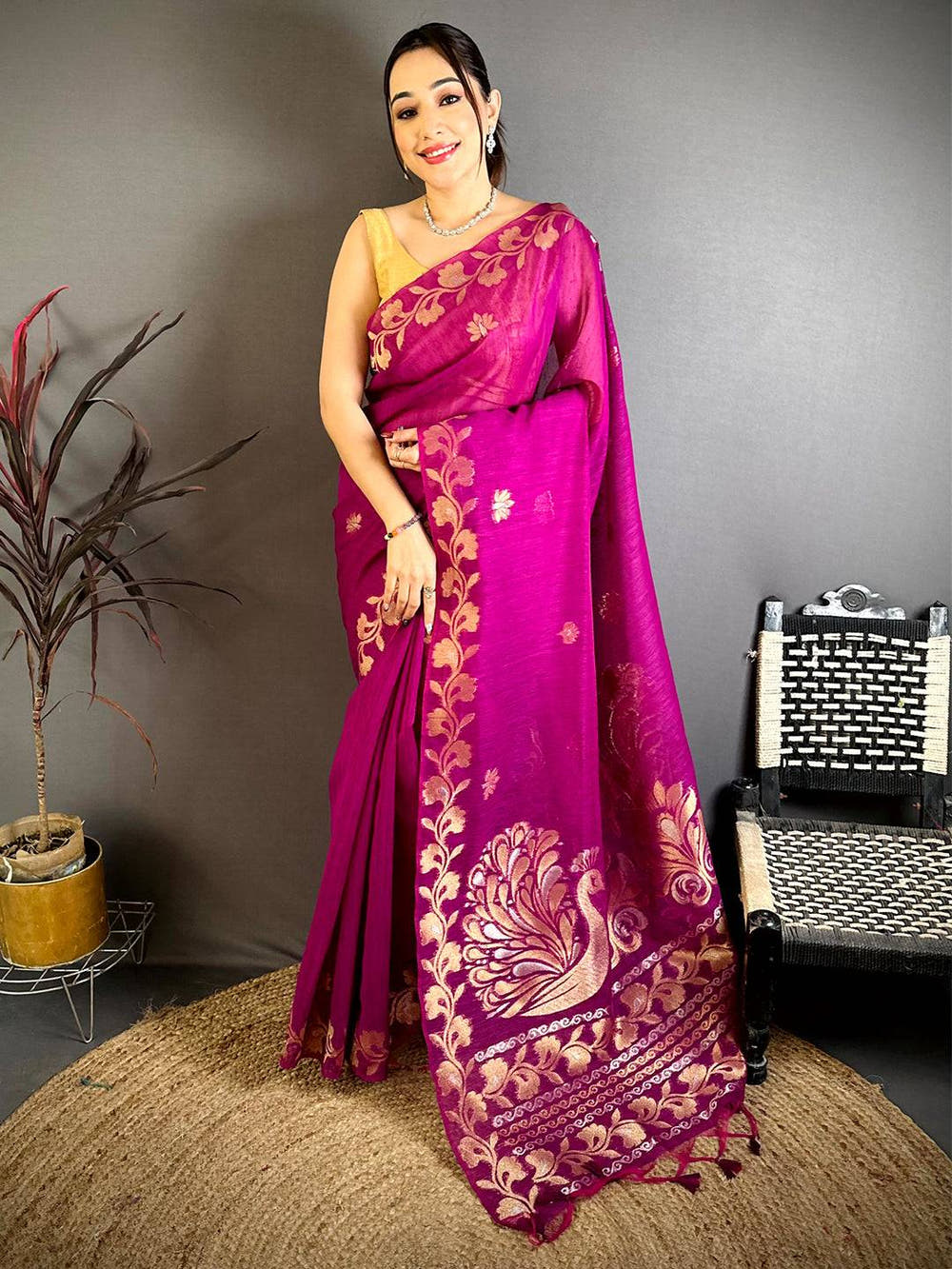 Wine Peacock Zari  Munga  Saree