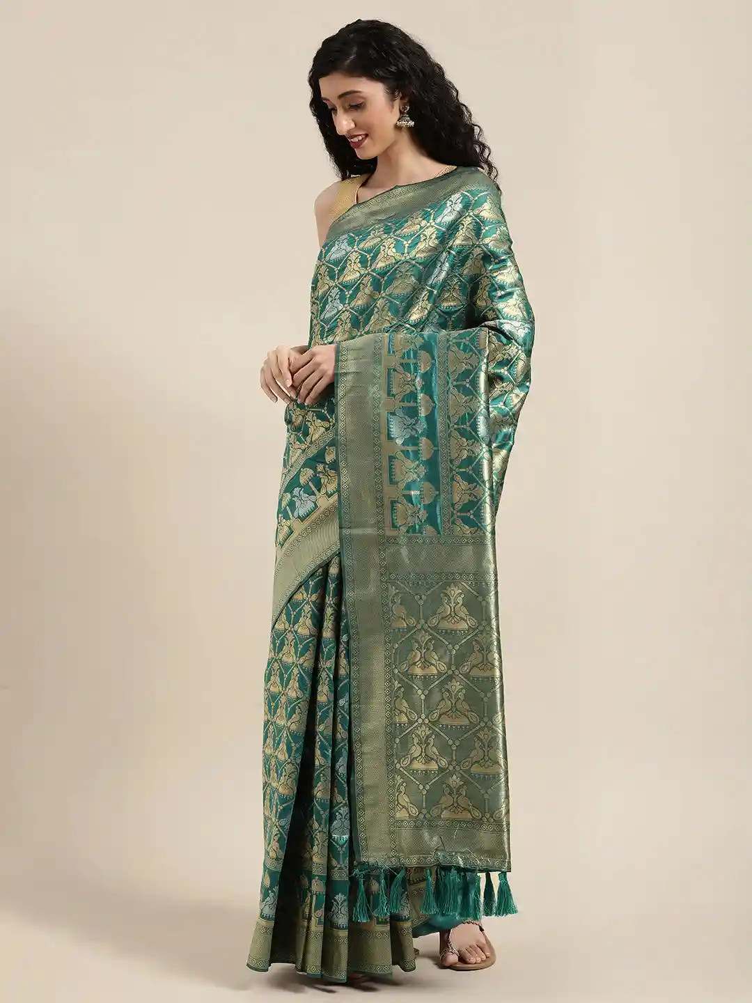 Beautiful Banarasi Greeen Colour Woven Design Saree