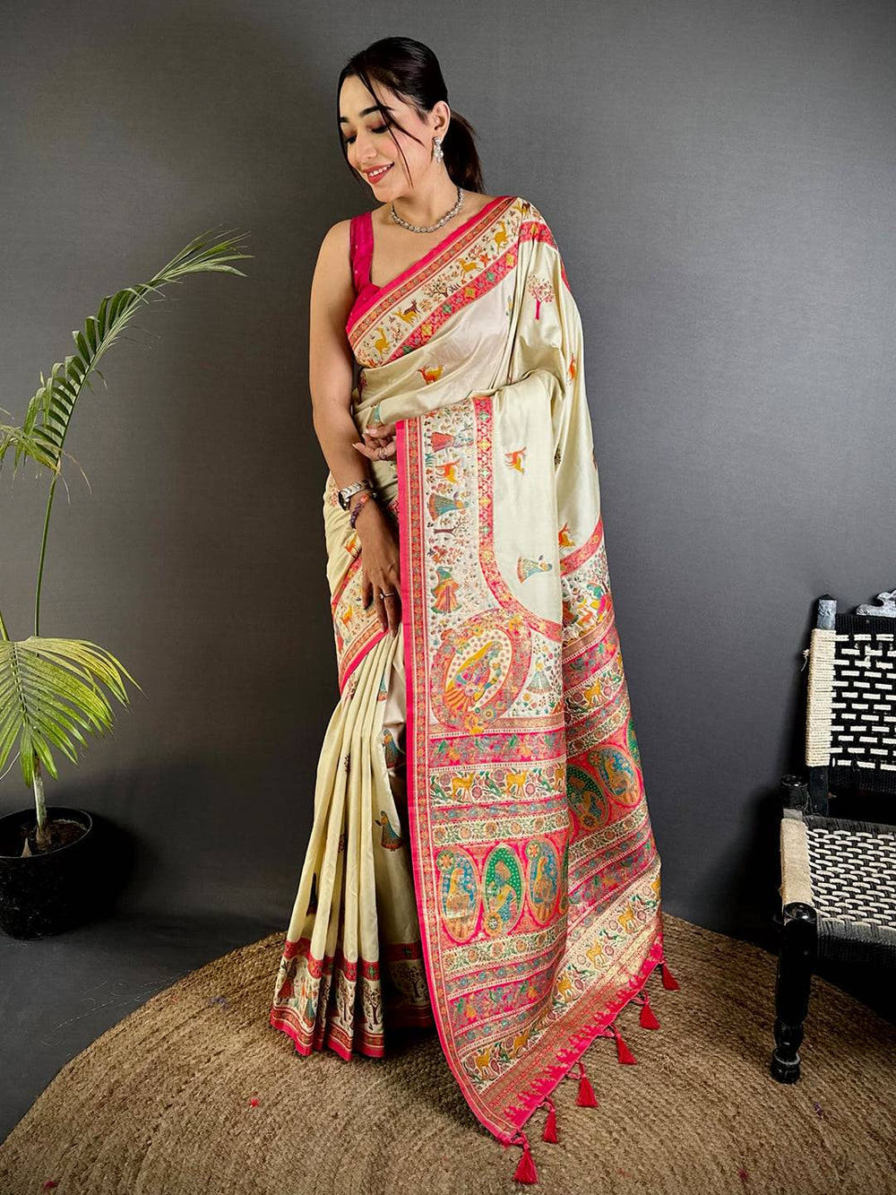 Graceful Kashmiri Pashmina Minakari Saree