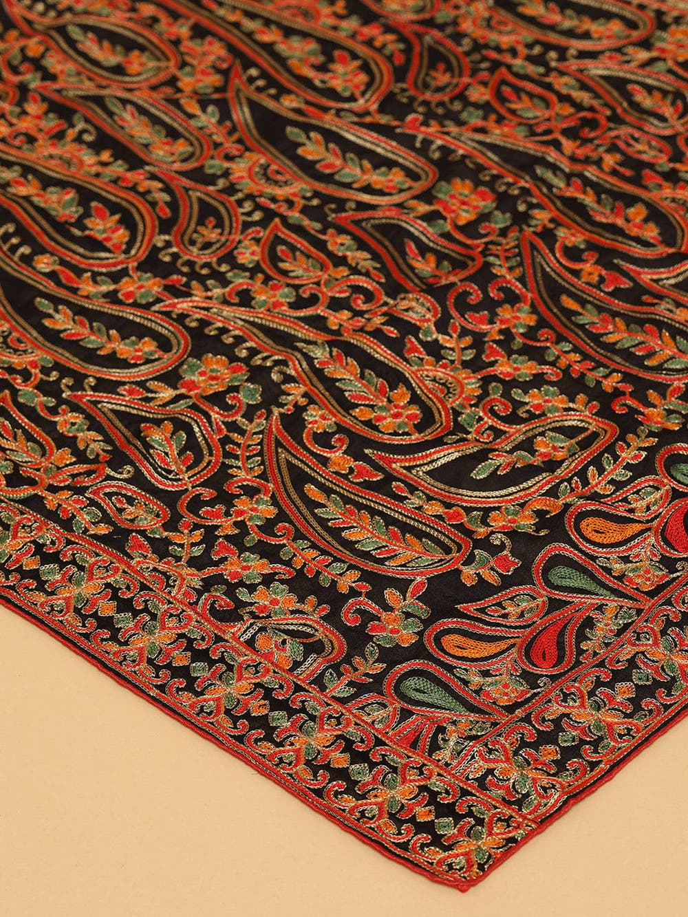 Black Rich Dense Floral Pashmina Dupatta