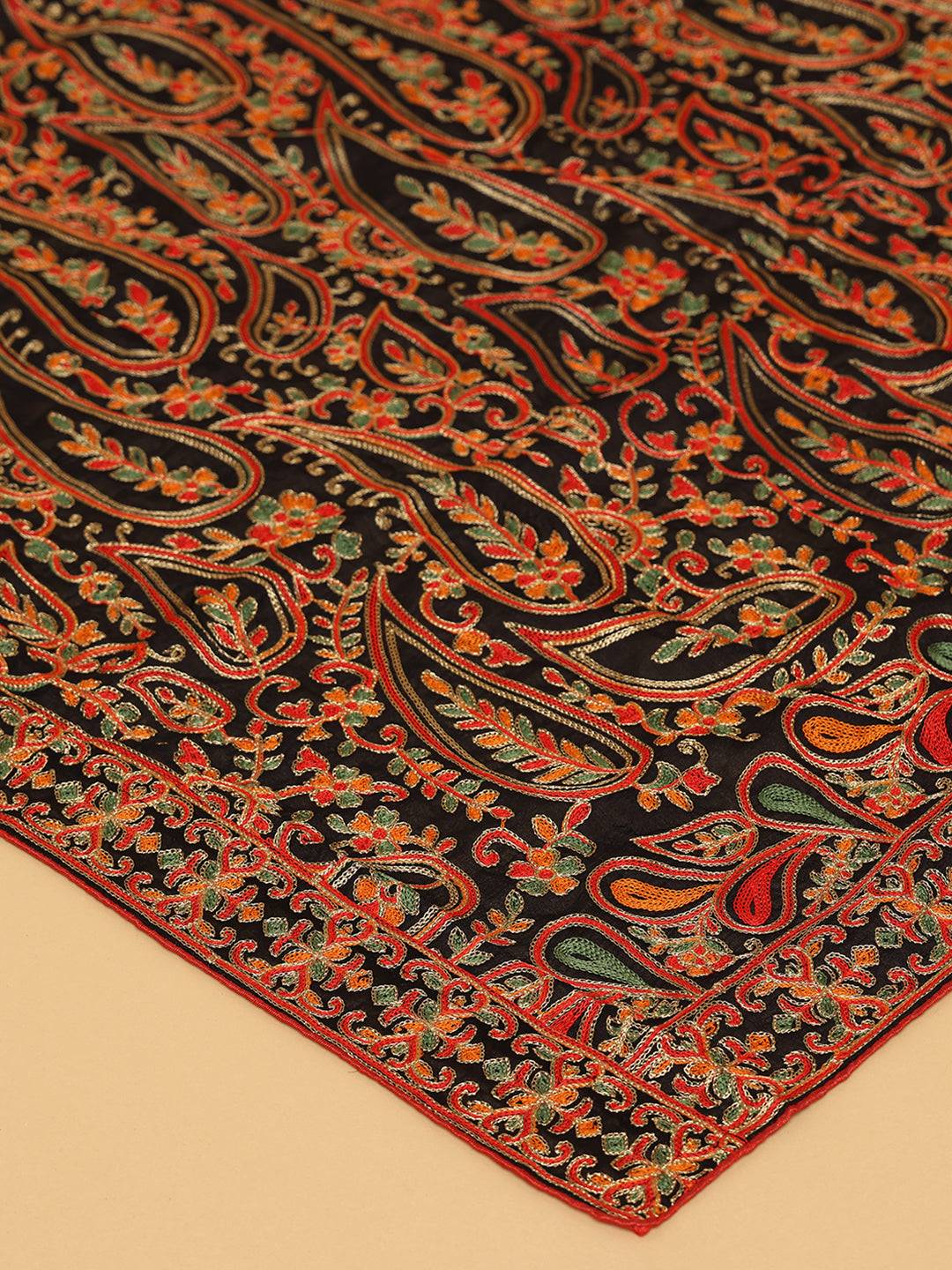 Black Rich Dense Floral Pashmina Dupatta