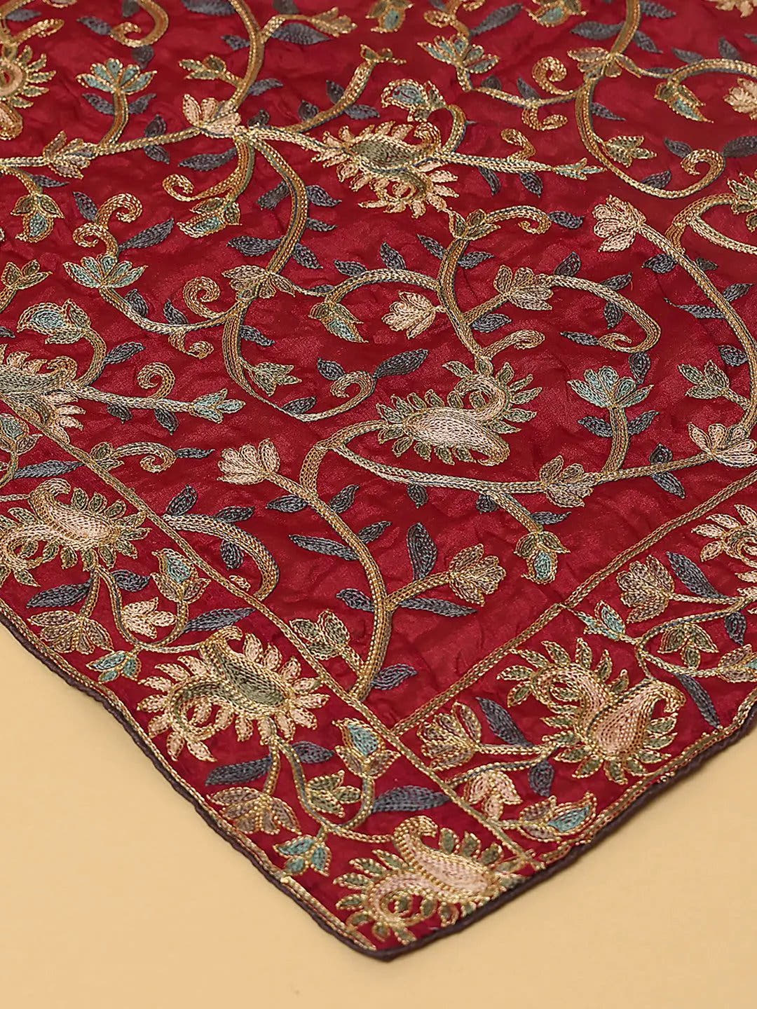 Wine Rich Floral Pashmina Dupatta