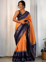 Orange Colour Banarasi Soft Silk Gadwal Pattu Zari Weaving Party Wear Saree