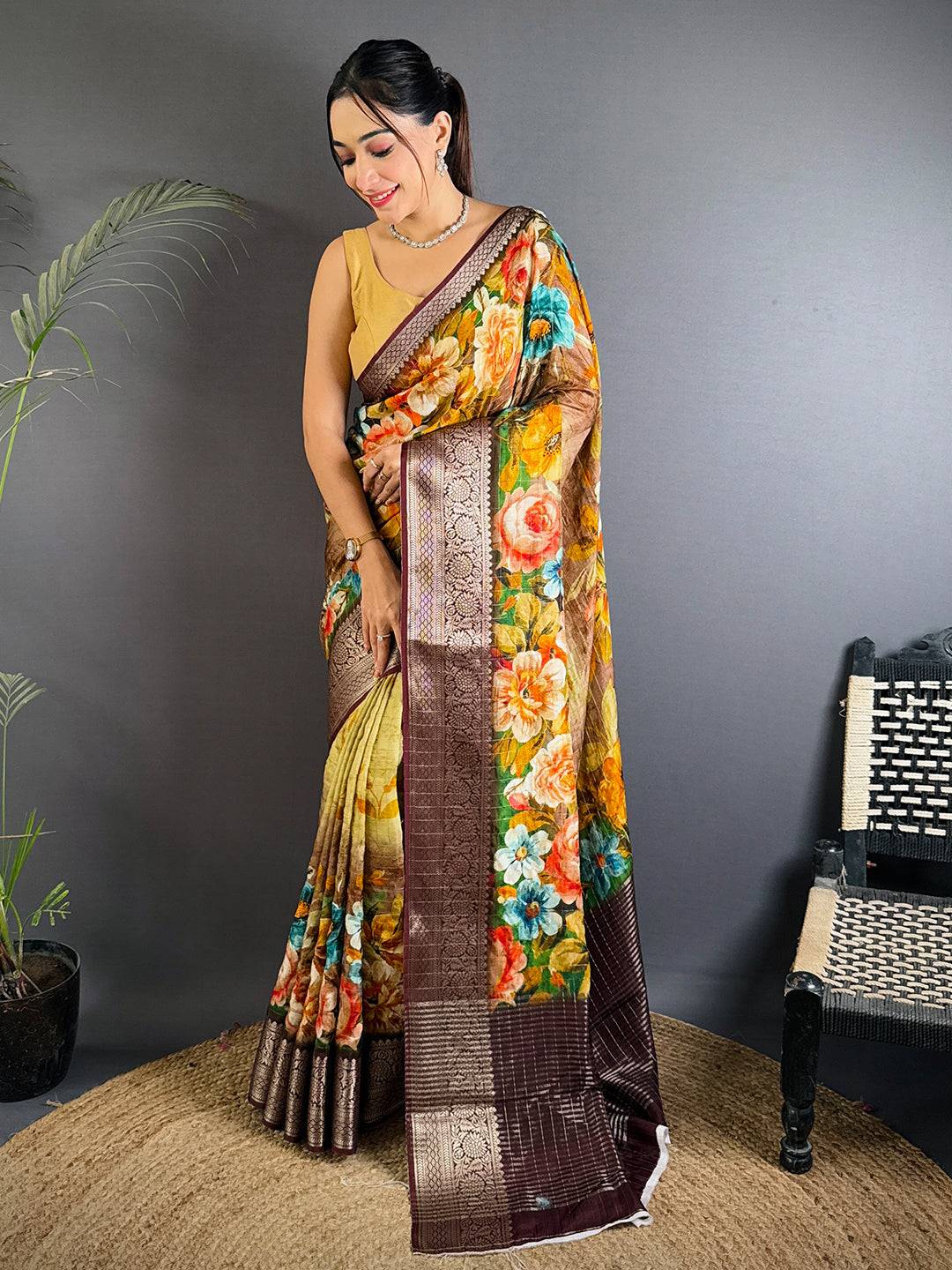 MultiColor Floral Aura Saree Online Vastranand