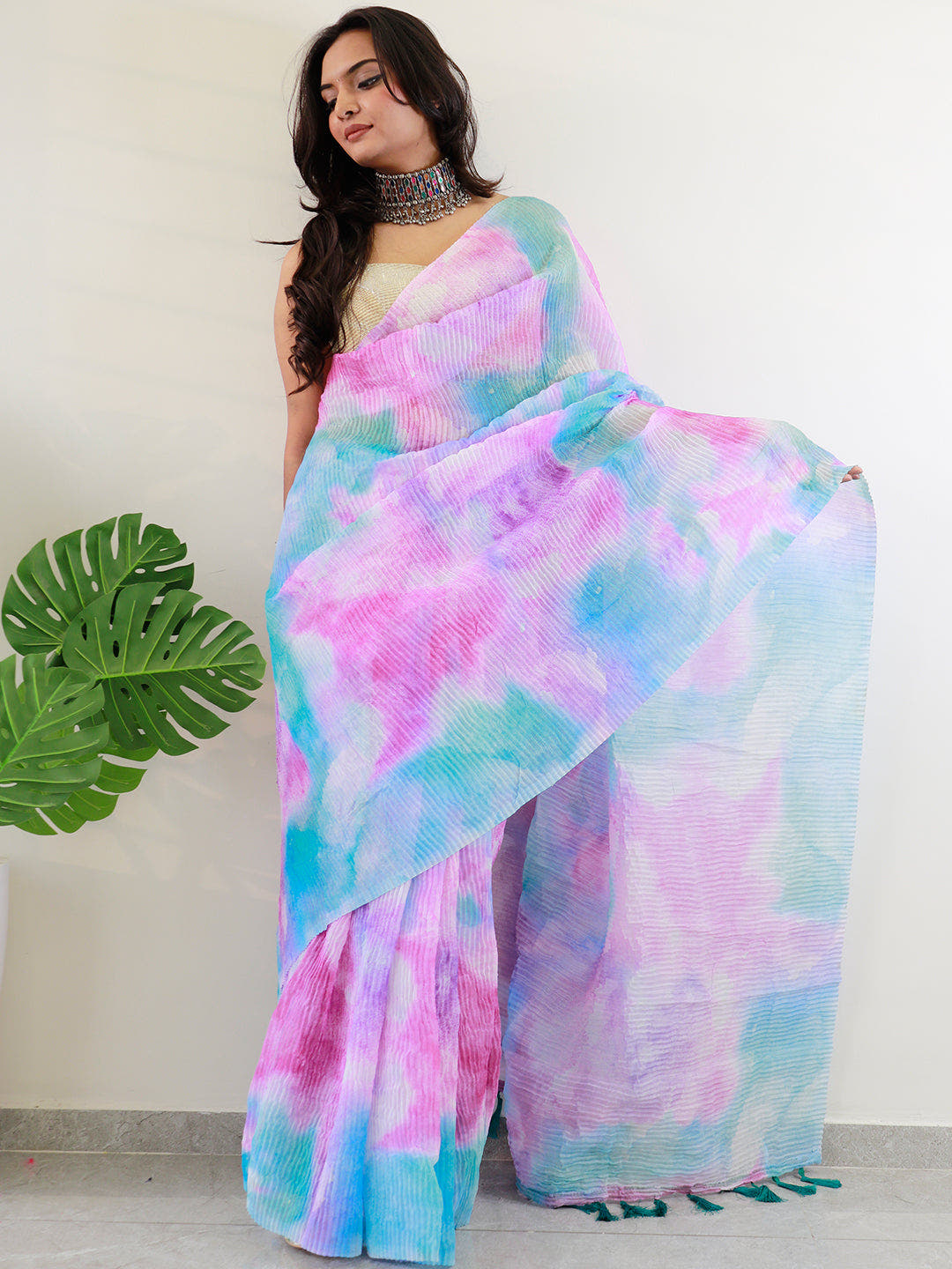 Elevate Your Style with Multy Colored Print Bollywood Design Crash Saree