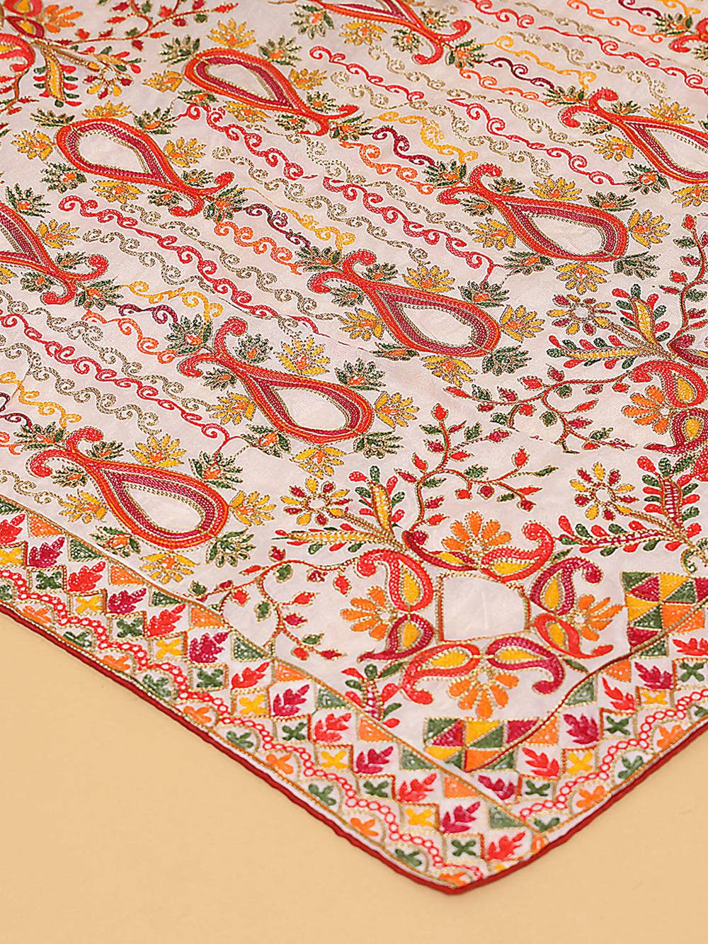 Ivory Orange Paisley Pashmina Dupatta