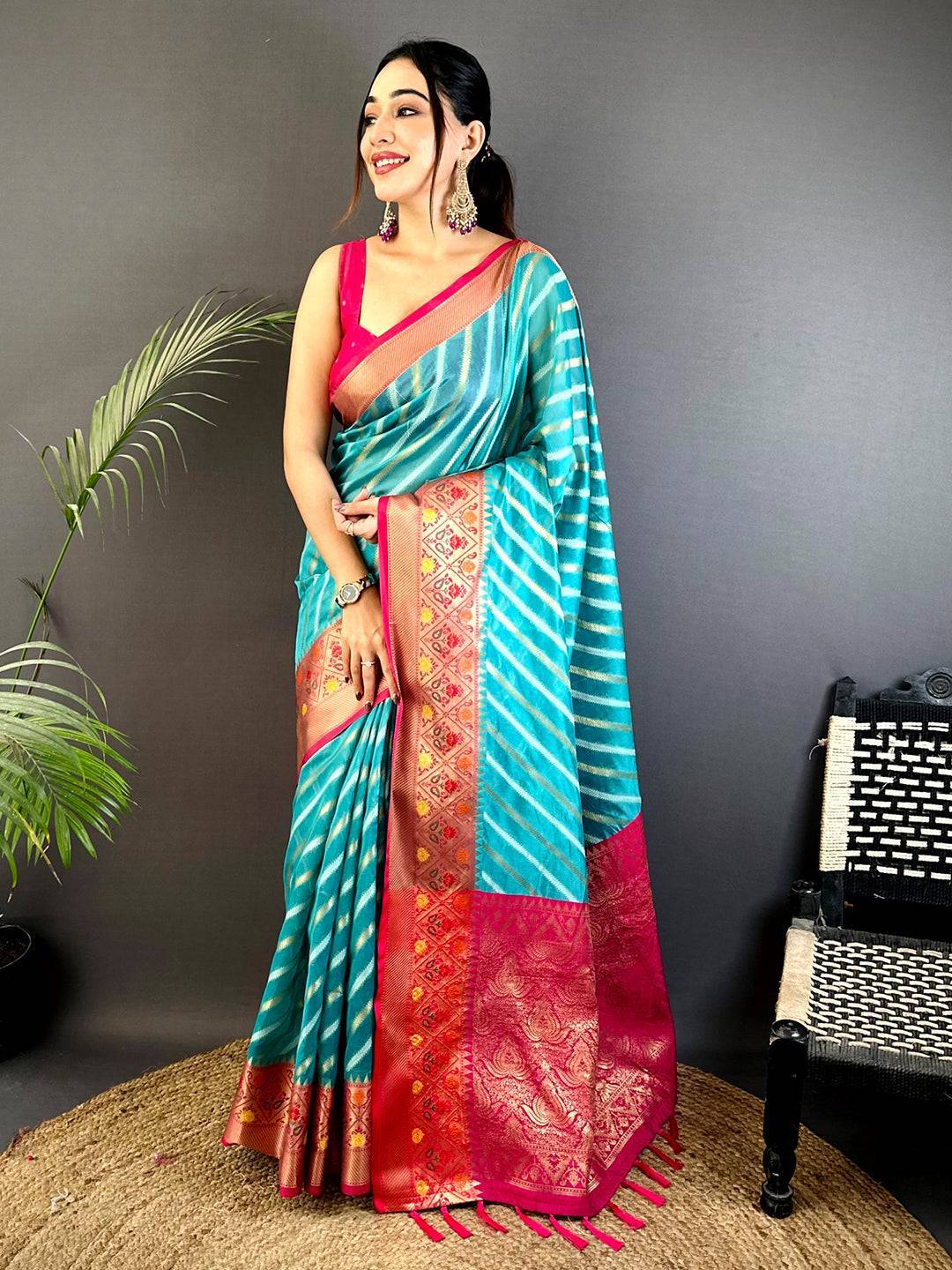 Rama Banarasi Lehriya Katan Silk Saree