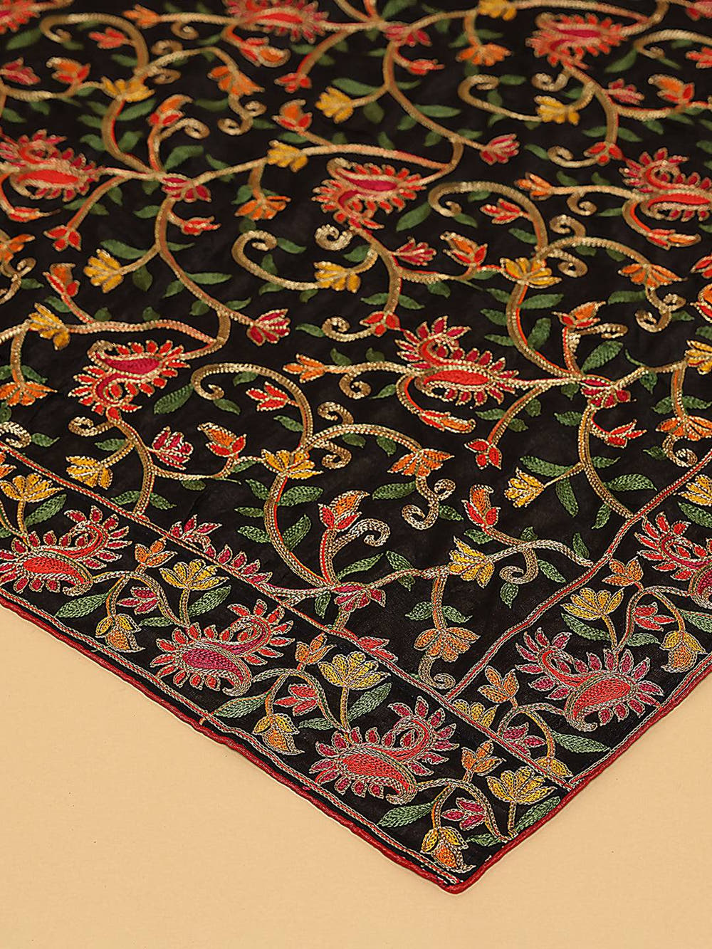 Black Delicate Floral Vine Pashmina Dupatta
