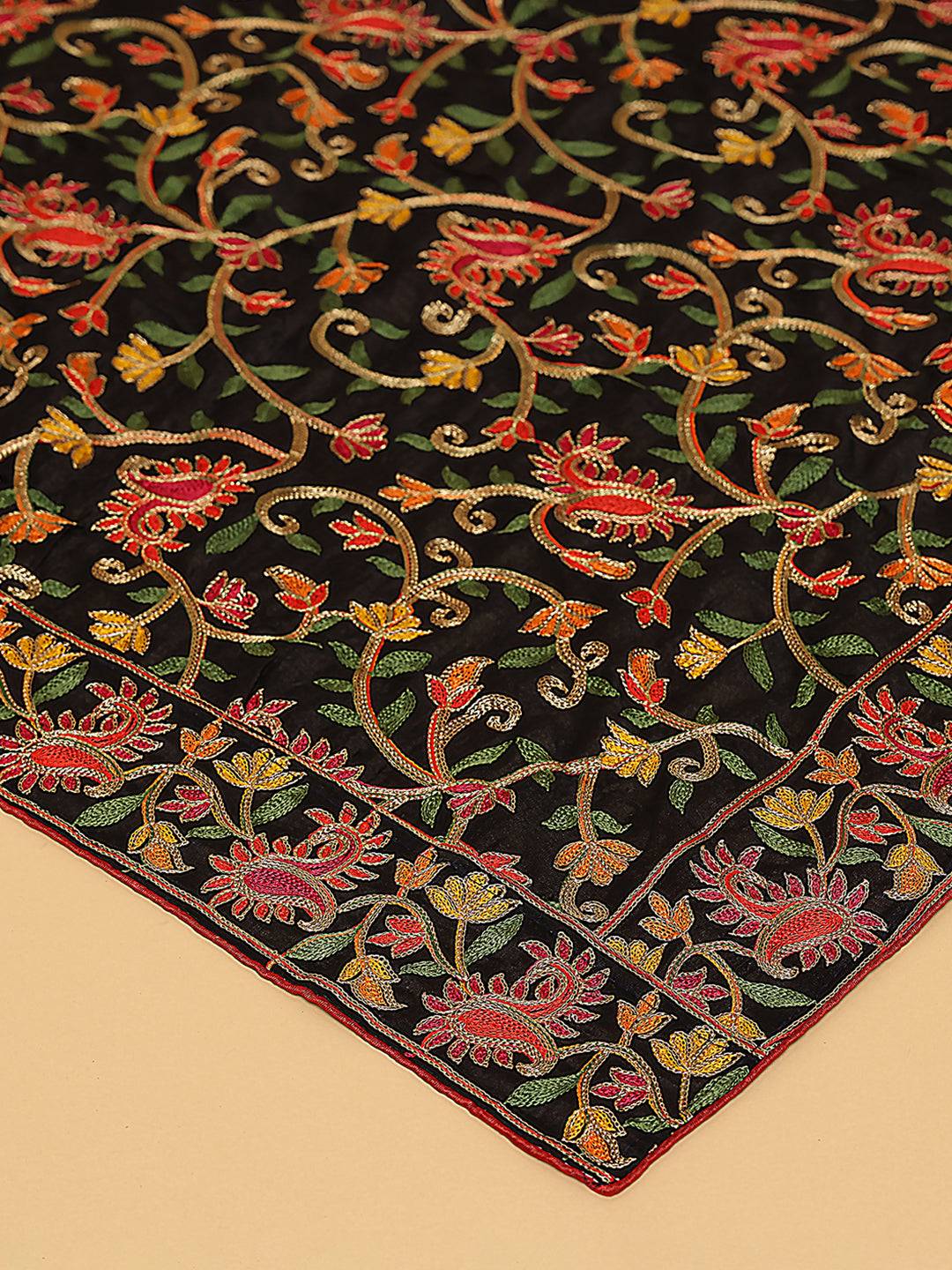 Black Delicate Floral Vine Pashmina Dupatta