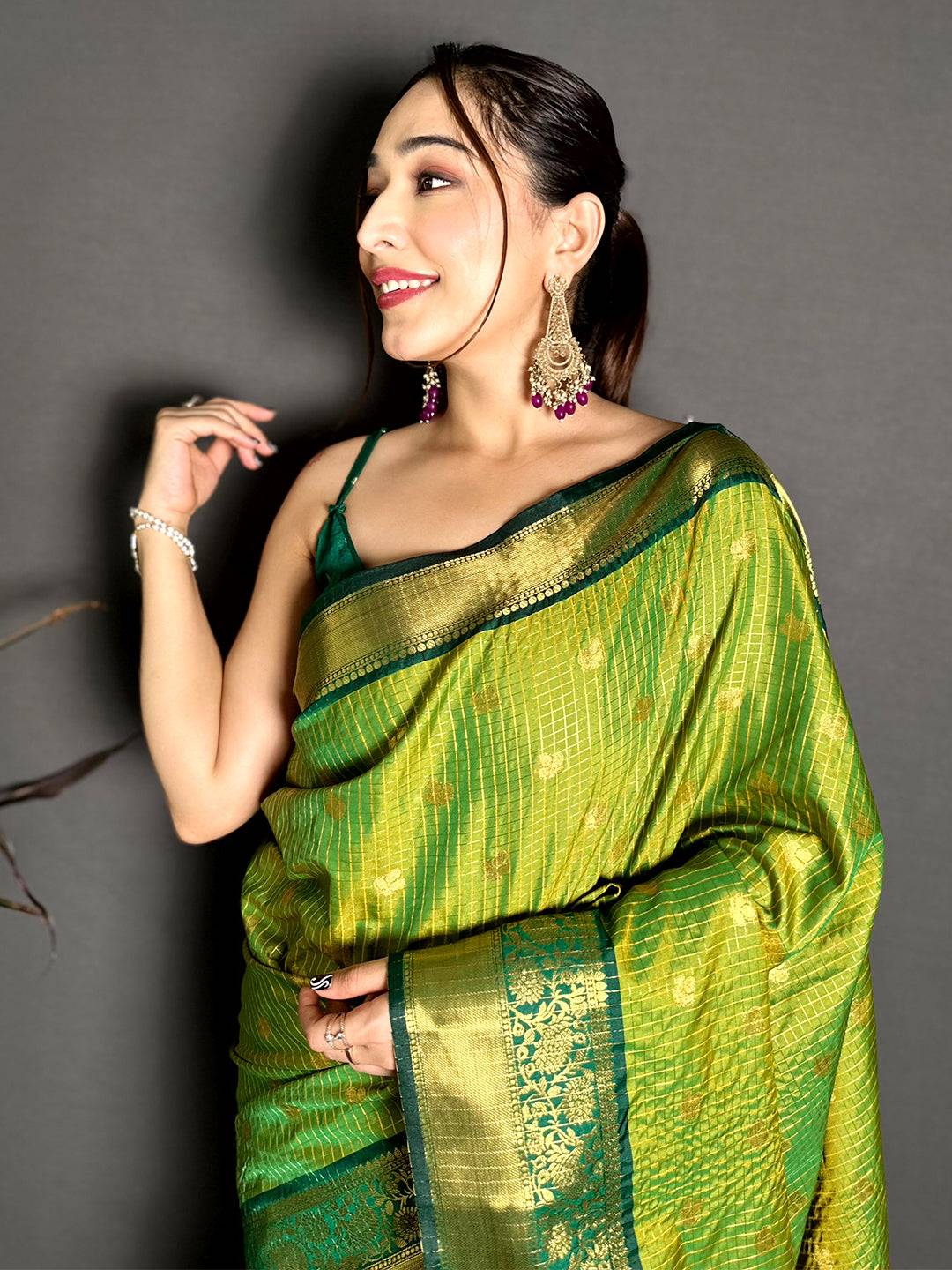 Stylish Self Gold Zari Chex Chitpallu Saree