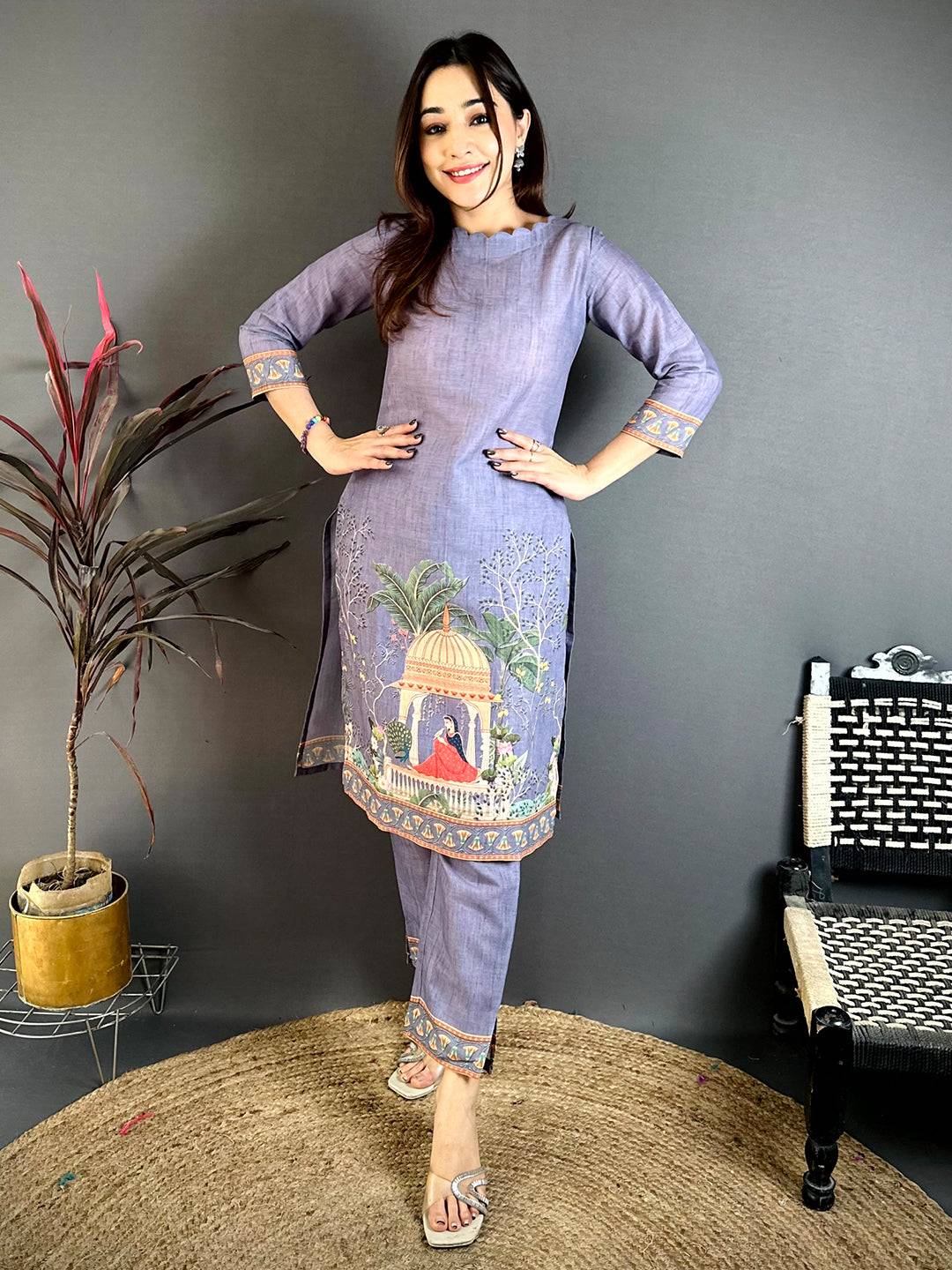 Mughal  Print  Boat  Neck  Kurti