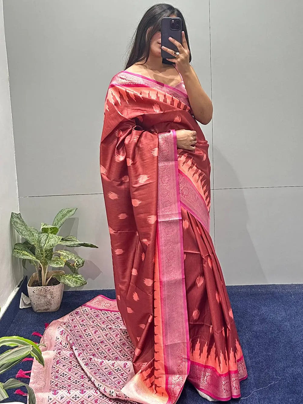 Brown Soft Banarasi saree With Zari Patola Pallu.