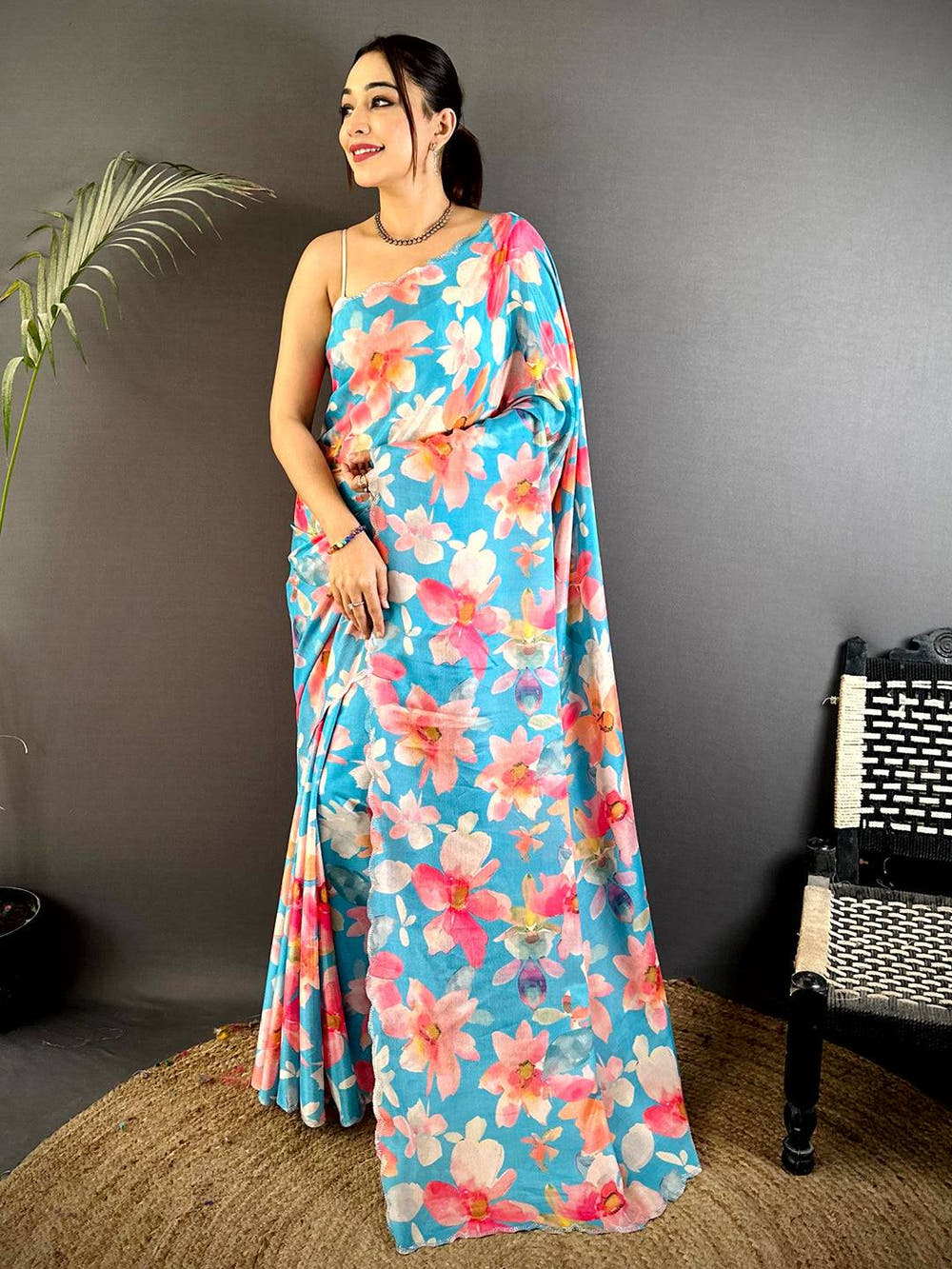 Elegant Stone Work Chinnon Floral Saree