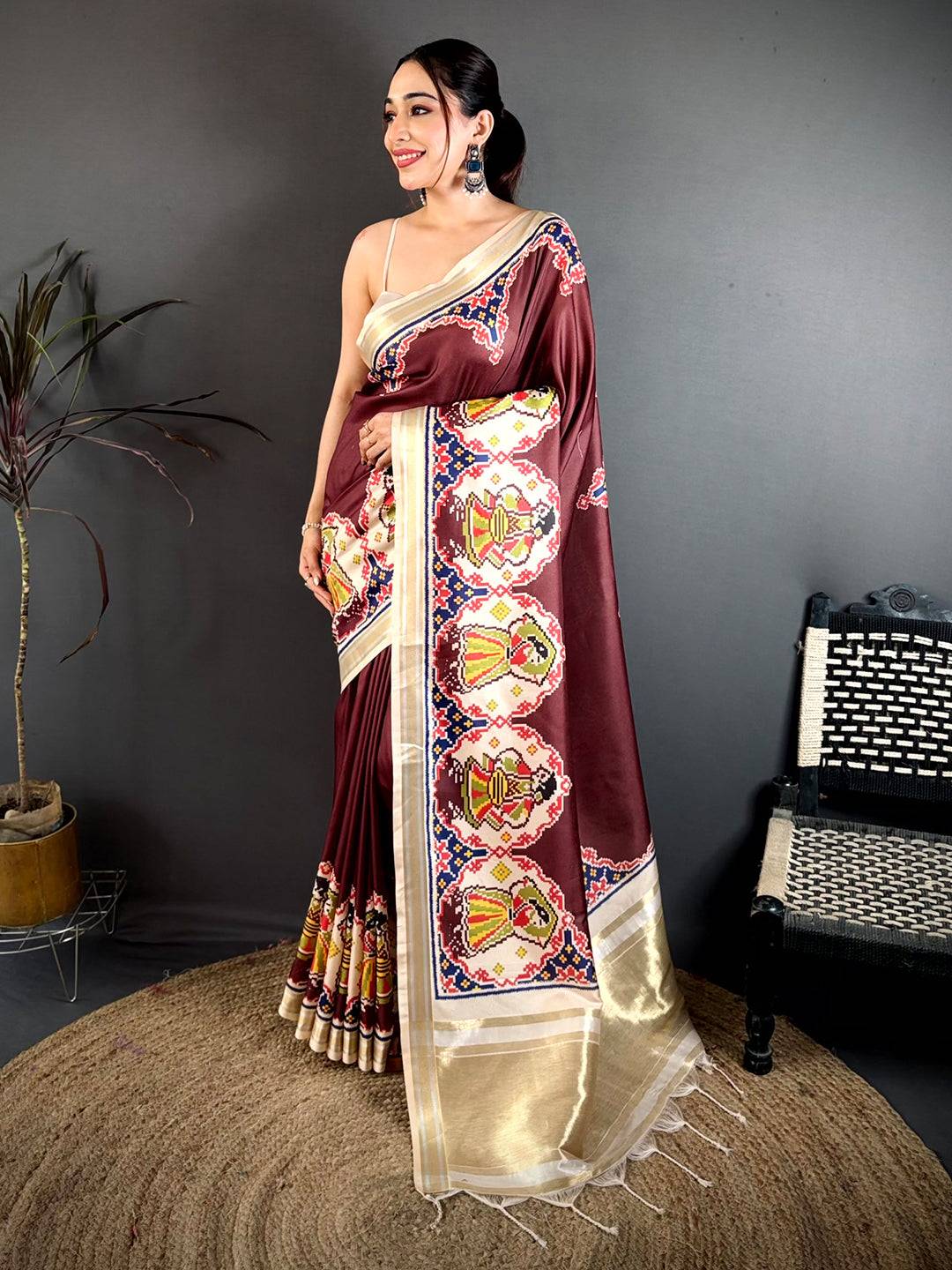 Maroon Patola Border Kanchi Silk Saree