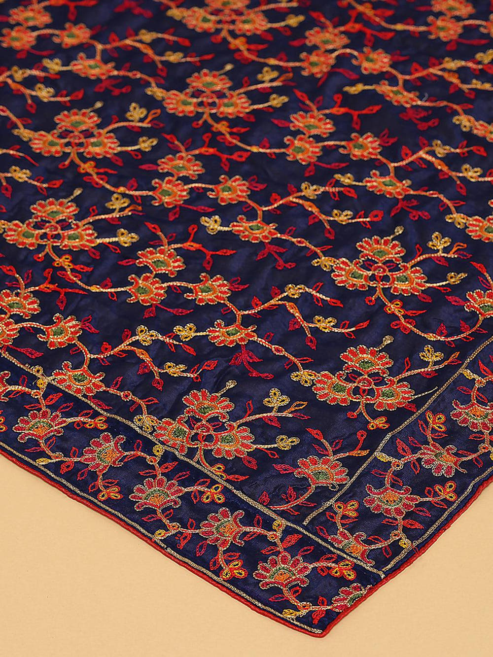 Navy Blue Base Floral Jaal Pashmina Dupatta