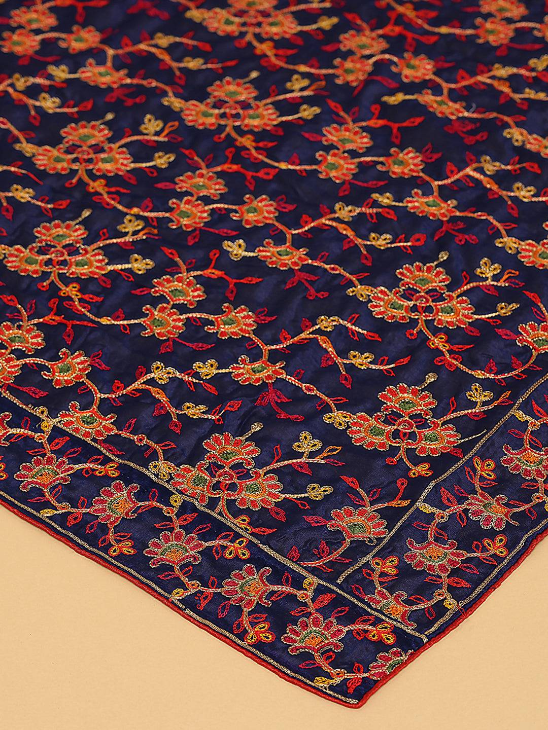 Navy Blue Base Floral Jaal Pashmina Dupatta