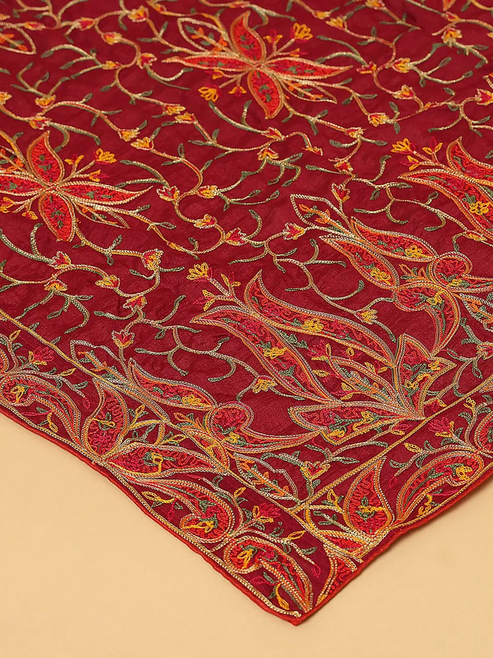 Wine Warm Floral Jaal Pashmina Dupatta