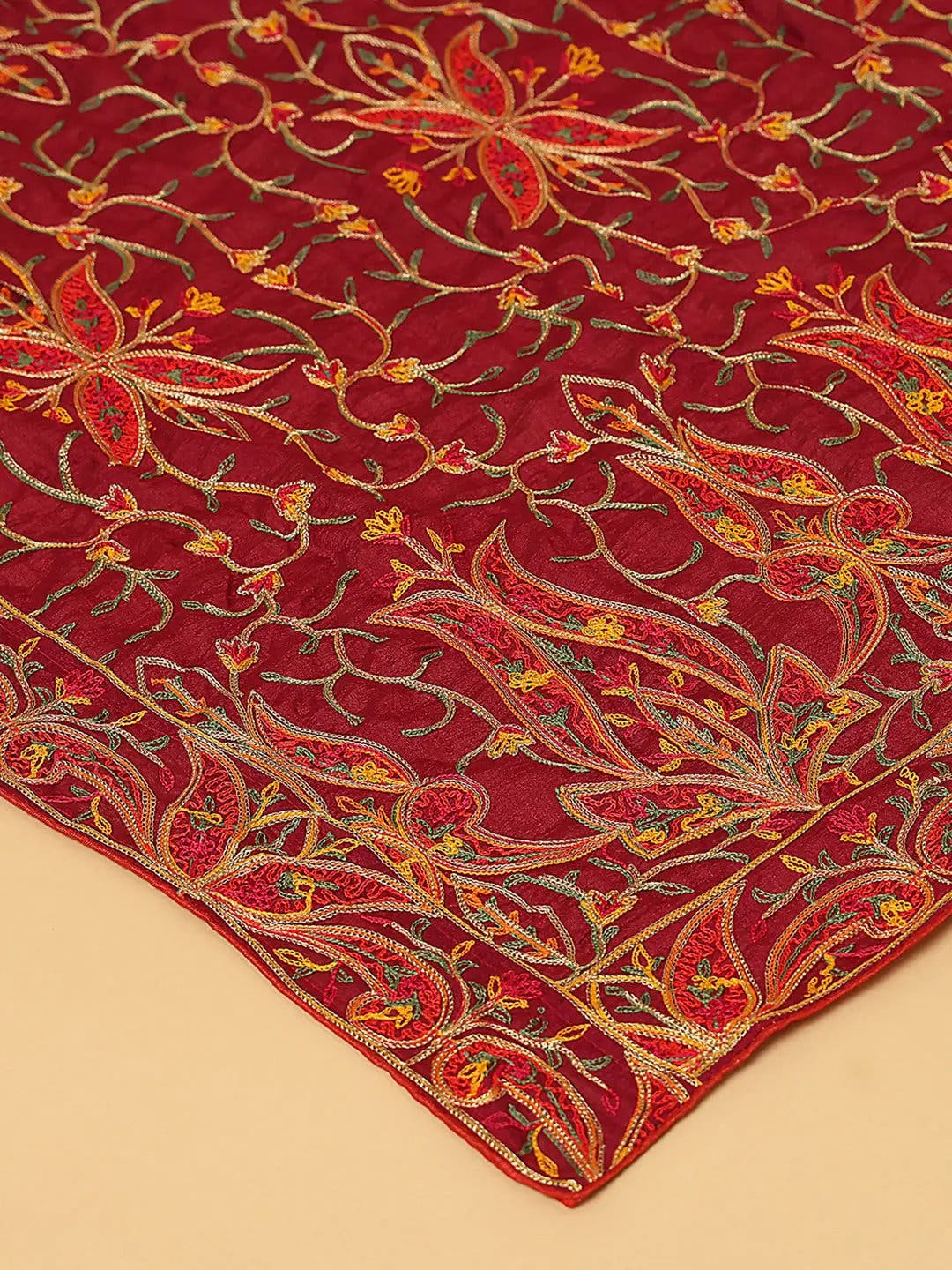 Wine Warm Floral Jaal Pashmina Dupatta