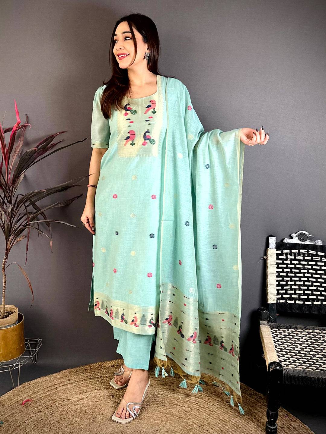 Royal  Aqua  Mul  Cotton  Dress