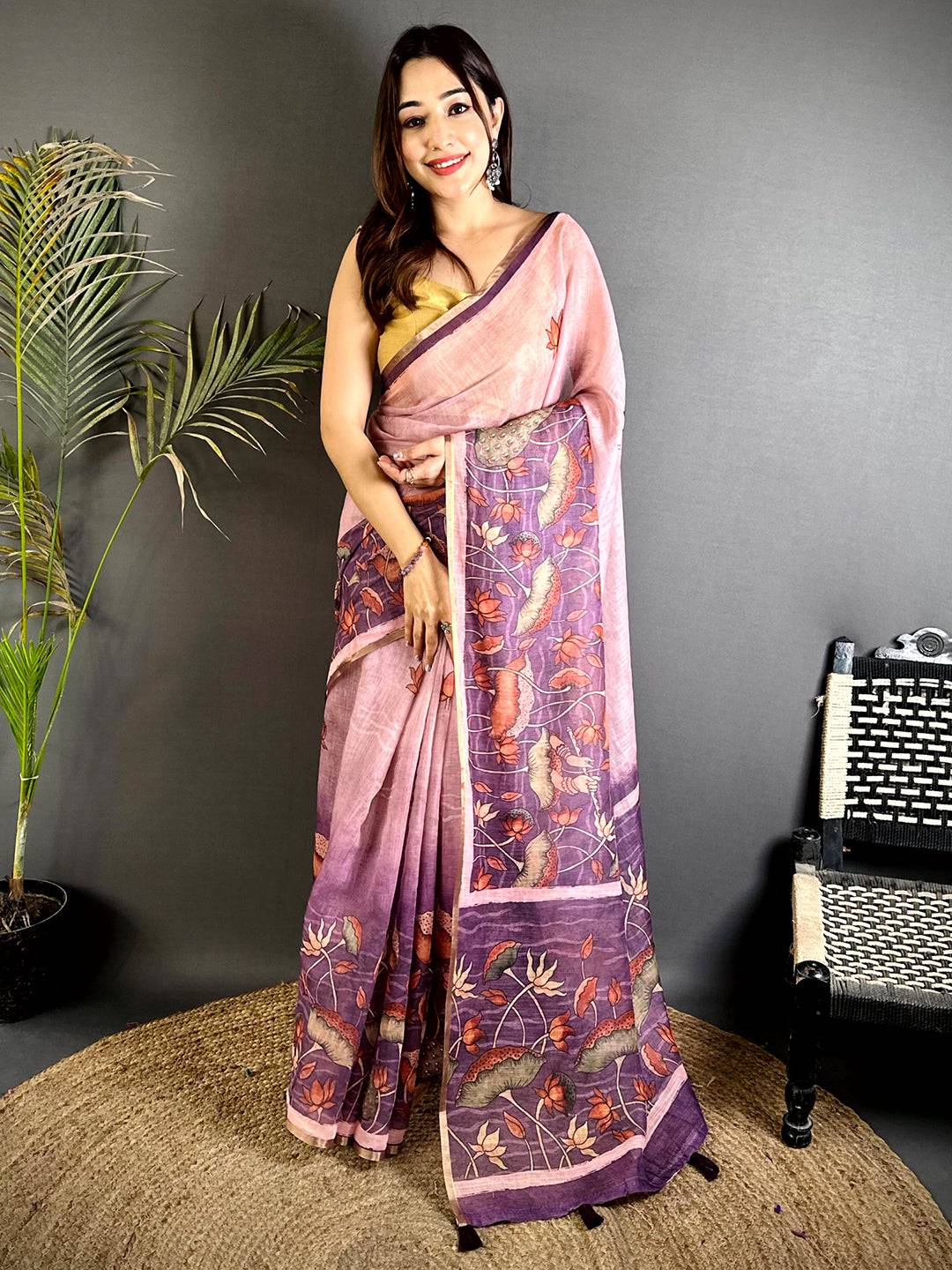 Classic Floral Linen Tissue Saree