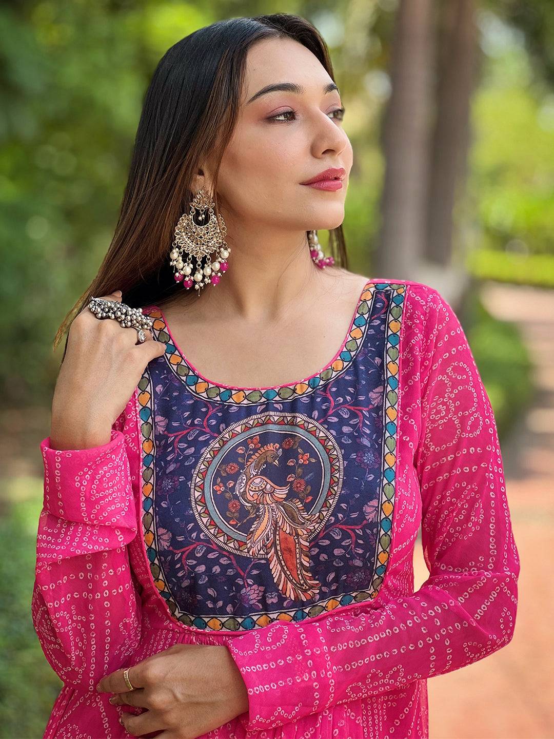 Deep Pink Bandhej Print Dress