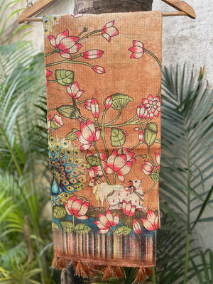 Stylish Soft Kota Doriya Silk Saree with Pichwai Prints and Rich Pallu