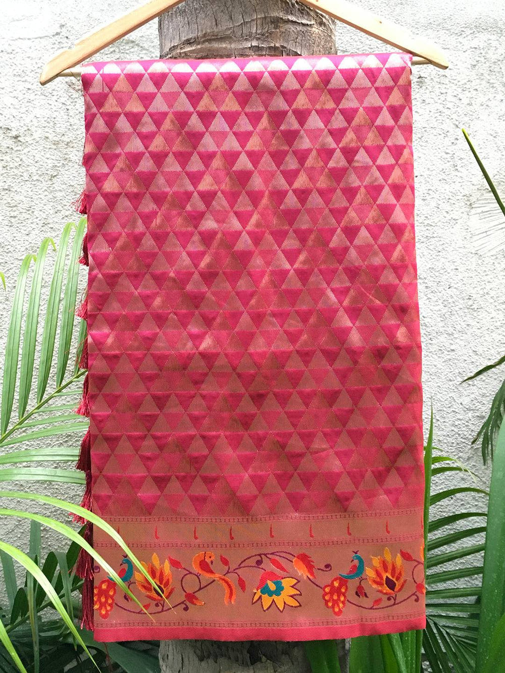 Maroon Silk Blend Woven Zari Work Paithani Saree