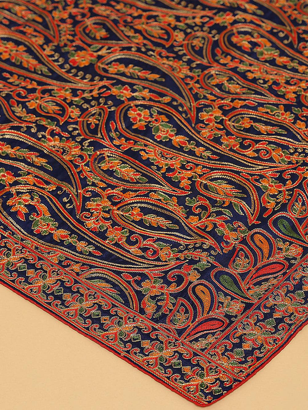 Navy Fine Paisley Jaal Pashmina Dupatta