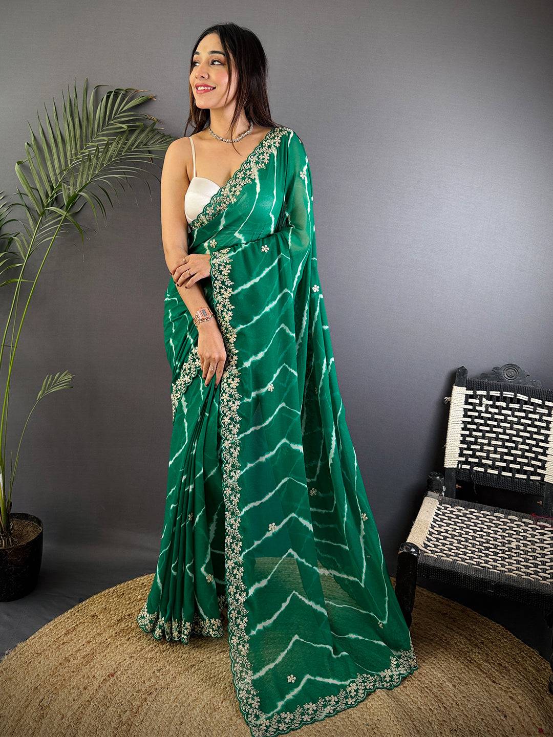 Green Soft Georgette Leheriya Print Saree