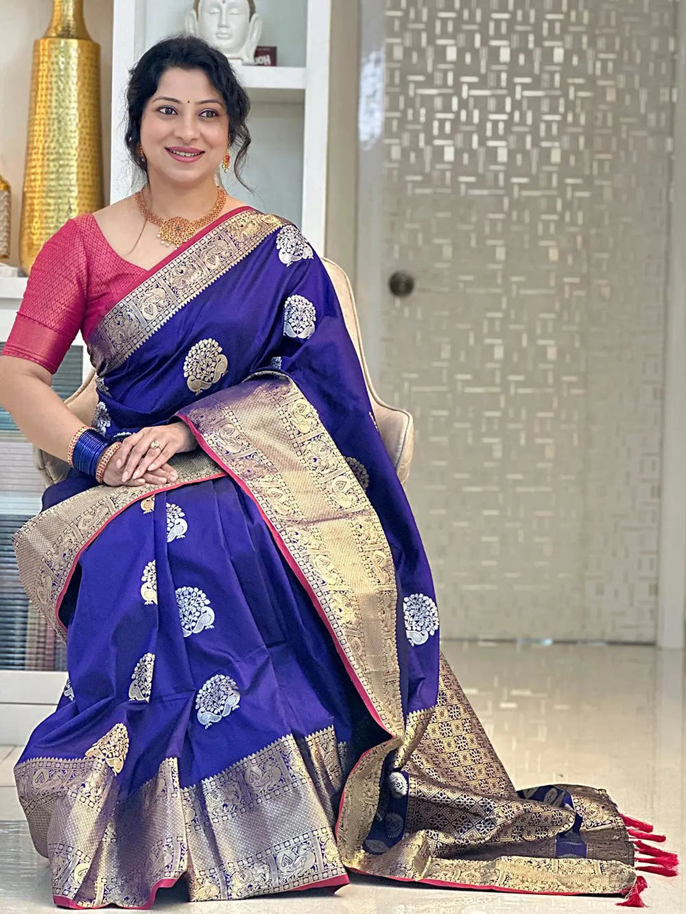 Purple Banarasi Silk Kanchi Zari Weaving Saree