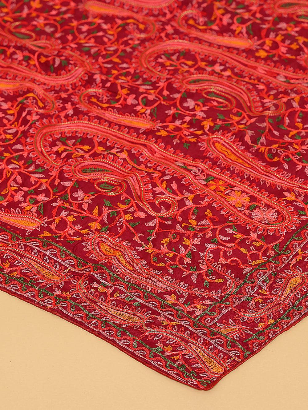 Wine Red Dense Floral Pashmina Dupatta
